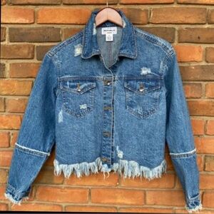 For the Republic Blue Denim Frayed Distressed Jacket Size XS